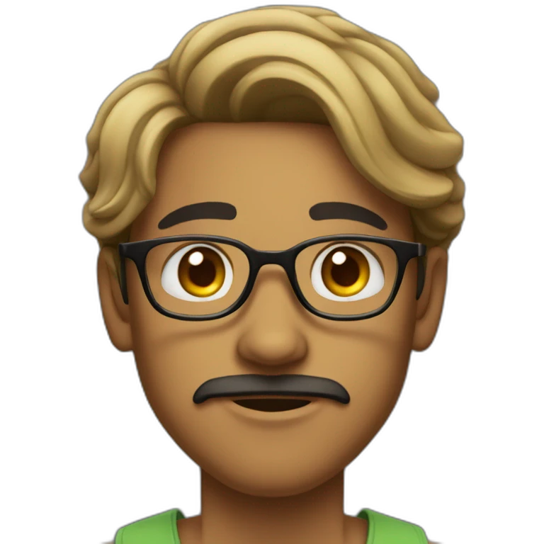 Indian teenager, with light moustache and a goatee, with long wavy black hair,jawline, wearing glasses emoji