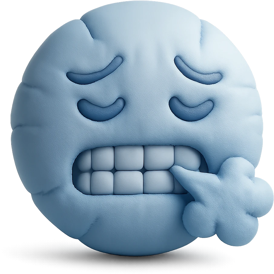 cold emoji with soft plush look, frosty breath, blue tones emoji