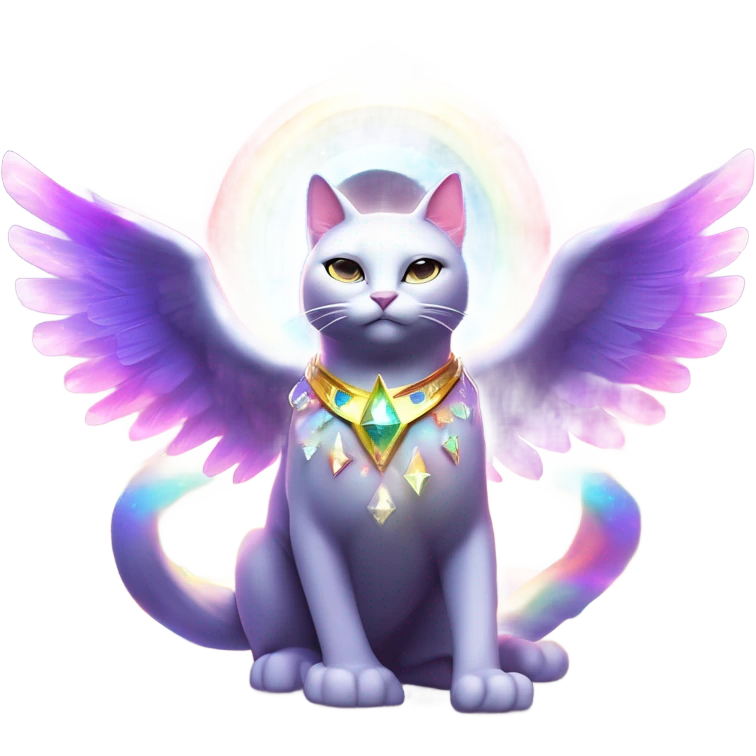 Reality Bending Buff Omega ultra cosmic galactic hyperverseal alpha Transcendent Heavenly Rainbow 5th dimensional Diamond ultra mega surpream beyond Omni-Cat God with wings and a ring around its body and another ring above it’s head full body emoji