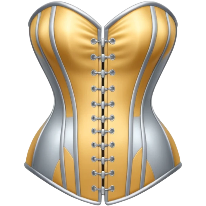 A luxury corset emoji made of silver chrome, smooth metallic curves, minimal fashion silhouette, glossy reflections, sensual high-end aesthetic, iOS emoji style, centered, clean white background emoji