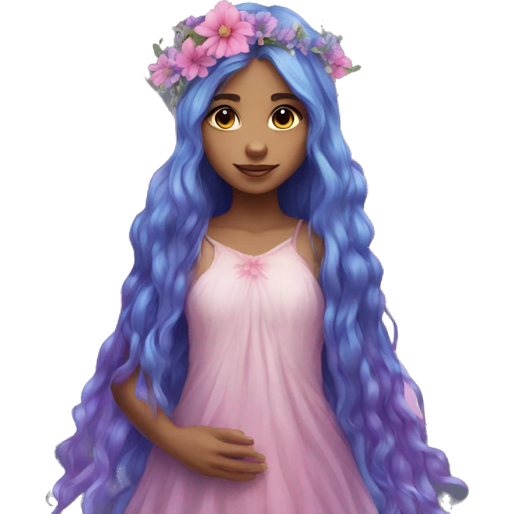 Beautiful, flower, fairy, pink, blue, purple, long hair, big wings emoji