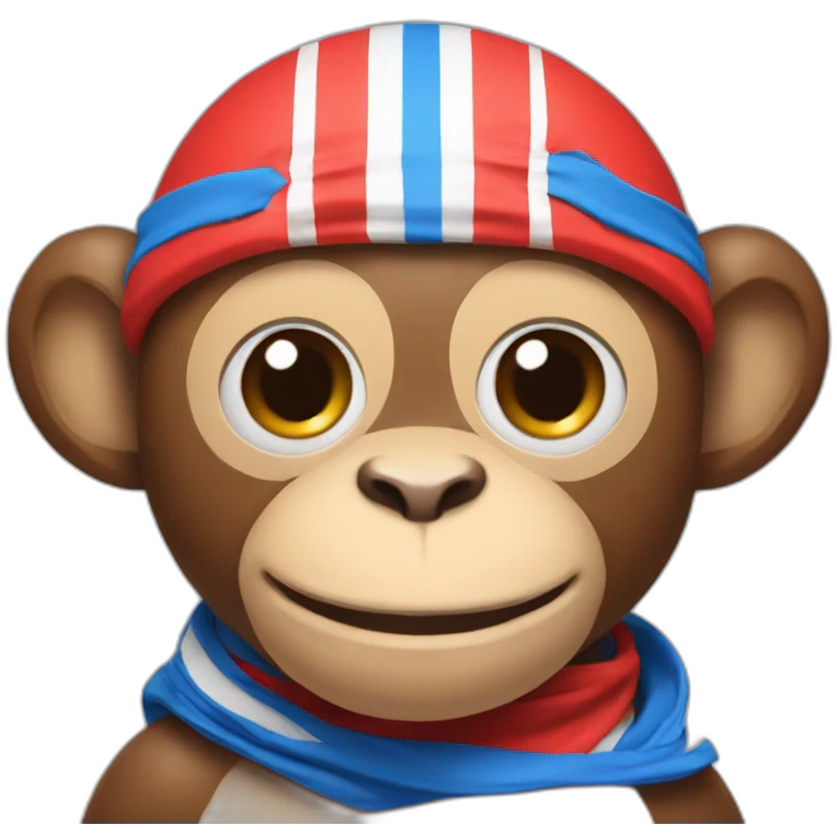 monkey with sports bandana, 3 stripes, bottom red, second blue, top white emoji