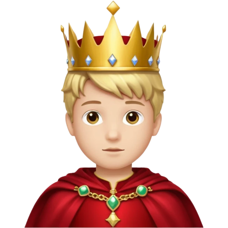 A young noble boy wearing a shiny gold crown and royal cape.
























 emoji