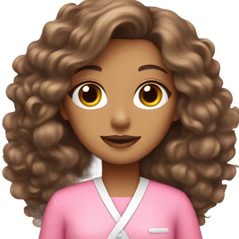 Long Brown haired Esthetician wearing pink  emoji