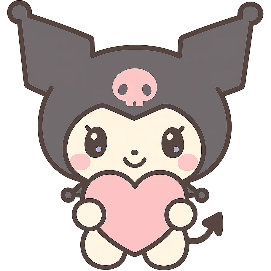 Kuromi holding a heart emoji