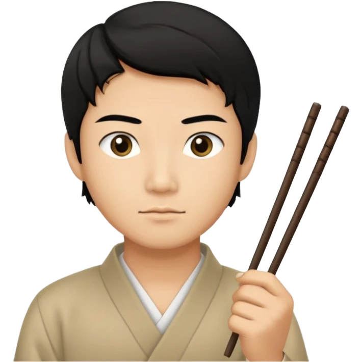 Asian man with really small eyes holding chopsticks emoji