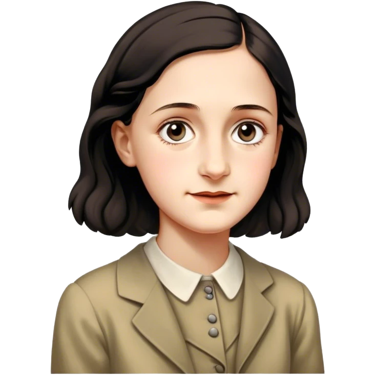 Anne Frank – Cinematic Realistic Portrait of Anne Frank, depicted with a reflective, gentle expression in period clothing, her eyes conveying hope and resilience, rendered with soft, natural lighting and delicate textures that capture the poignancy of her legacy. emoji