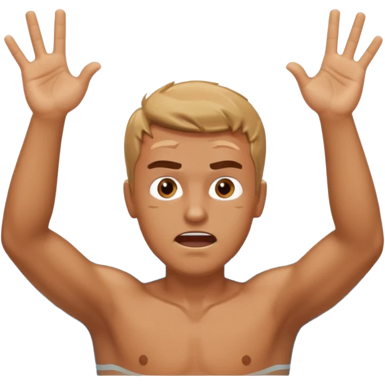 man with anger in swimming pool open arms and finger up on air emoji