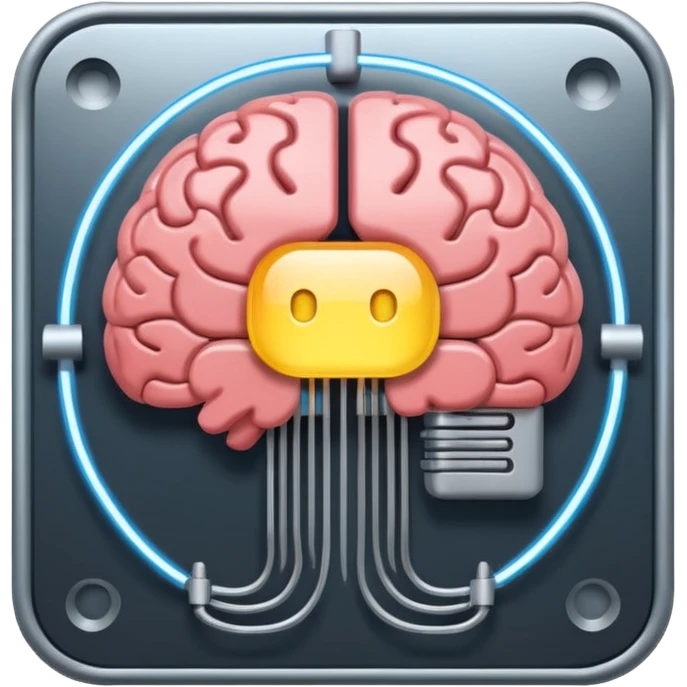 AI brain with electrodes in a 2D square emoji