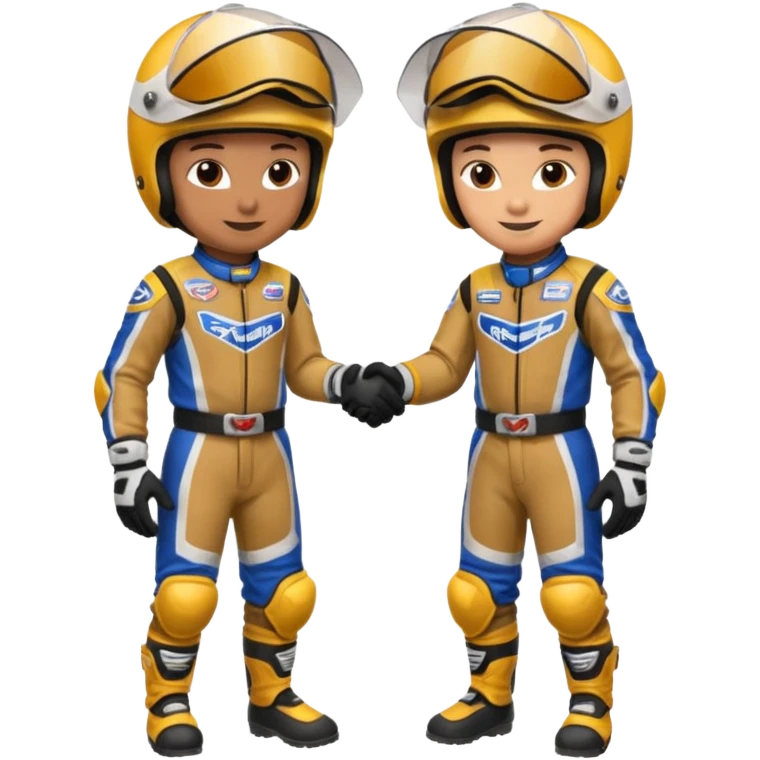 2 dirtbike racers in gear and gloves shaking hands emoji