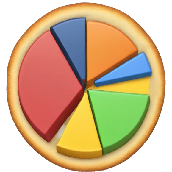 A 3D pie chart with two distinct sections emoji