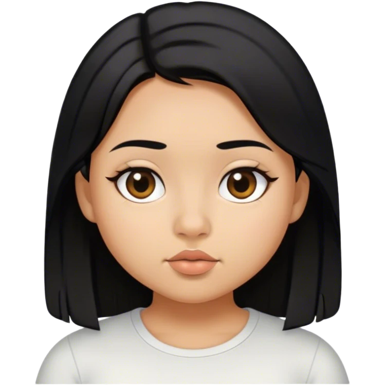 Una chica trigueña con pelo negro lacio mediano, con ojos chiquitos, con un top, labios pequeños, un poco cachetona, su nariz bonita  emoji