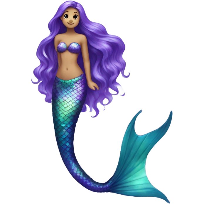 Iridescent mermaid tail full body long hair purple emoji