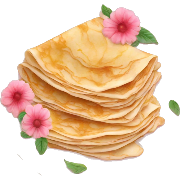 Crepes stacked on a light pink porcelain plate with floral print  emoji