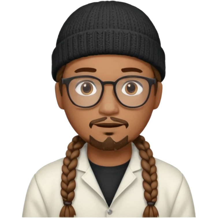 man with braids glasses beanie and goatee white clothes emoji