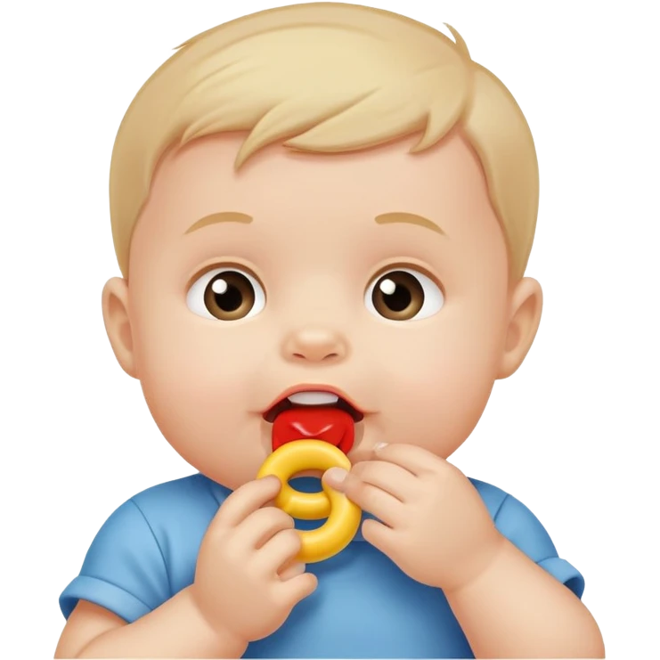cute baby boy biting teething toy emoji