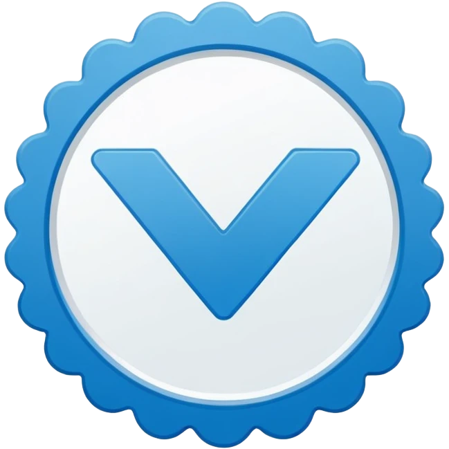 Flat blue verification badge emoji, scalloped circular shape, bold white checkmark in center, clean vector style, no text, no gradient, transparent background, emoji icon. emoji