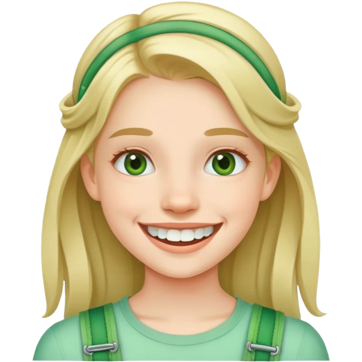 girl with green braces on her teeth smiling emoji