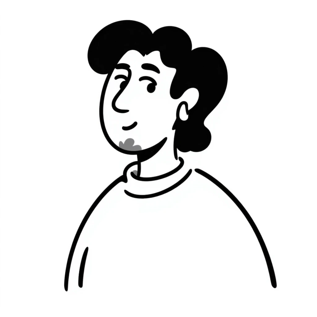 light skin man with a faded beard, wavy hair, and a mullet, wearing a t-shirt and AirPods, hand drawn doodle style emoji