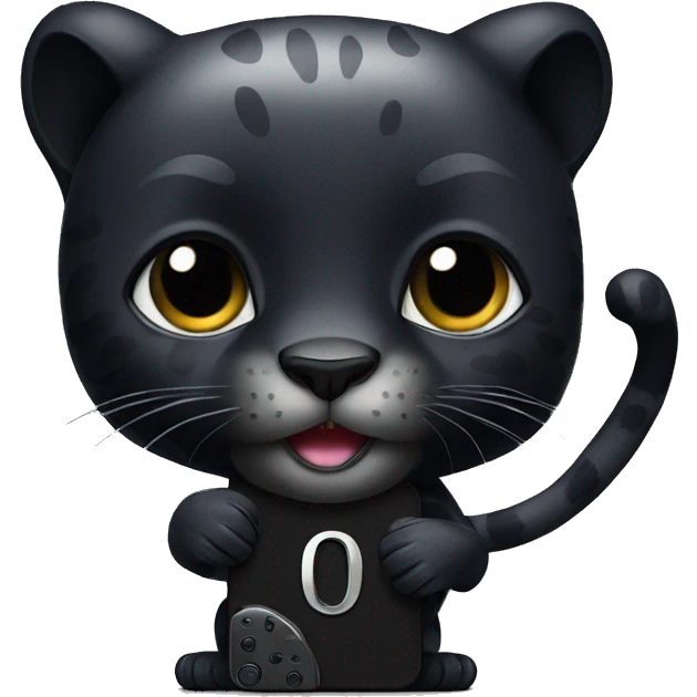 A black panther holding a phone with the number 0 in its paws emoji