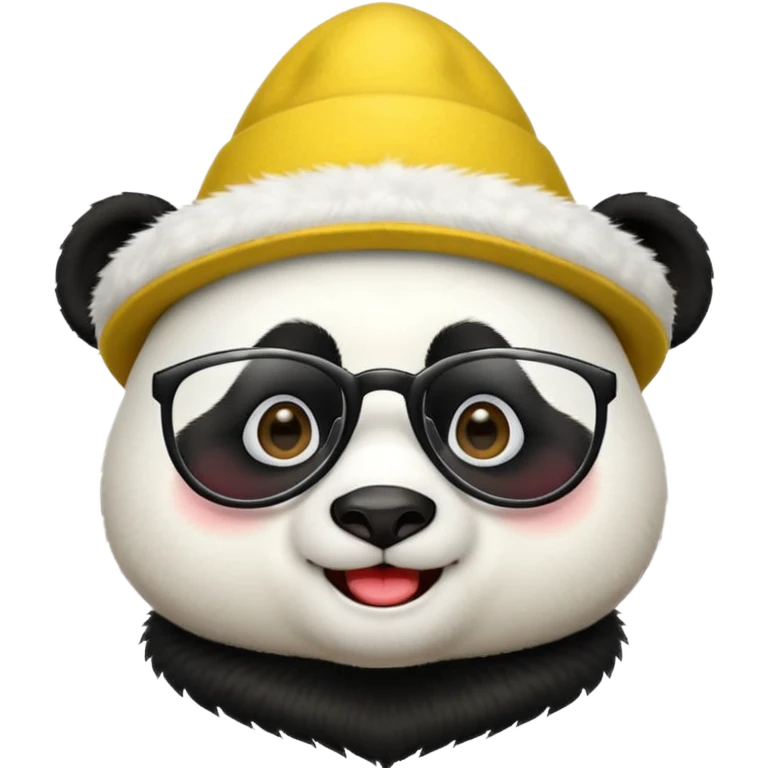 panda with yellow conical hat, red glasses emoji