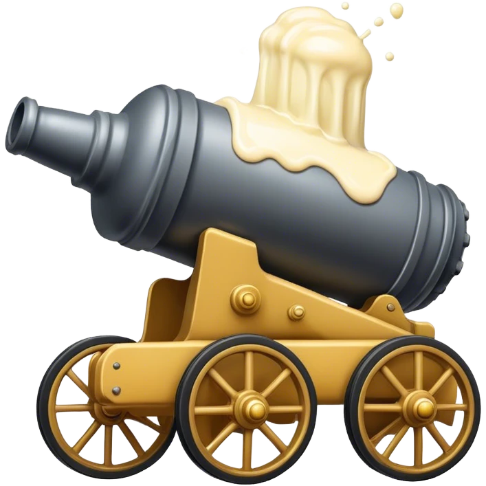 Cannon on two wheels that has some mayonnaise dripping out of the front emoji
