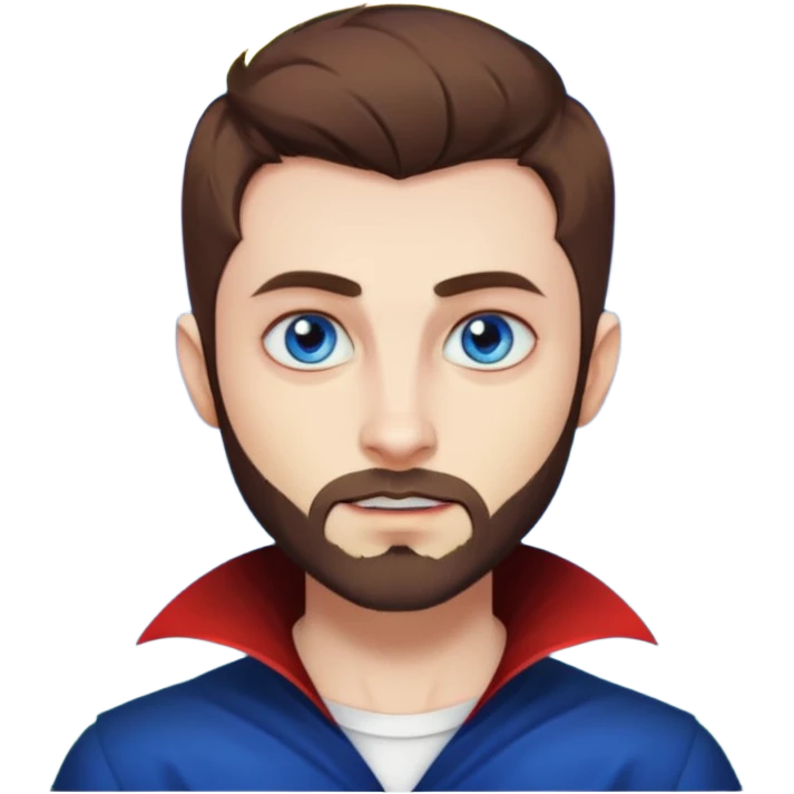 Vampire with blue eyes, short brown hair, short beard/scruff and rainbow moon behind him emoji