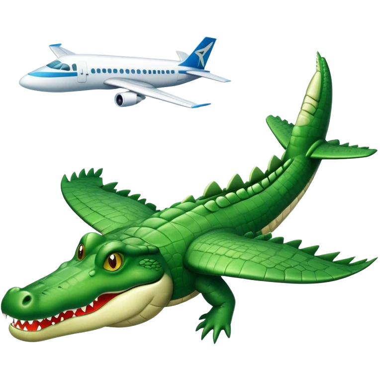 A crocodile with airplane wings flying in the sky emoji