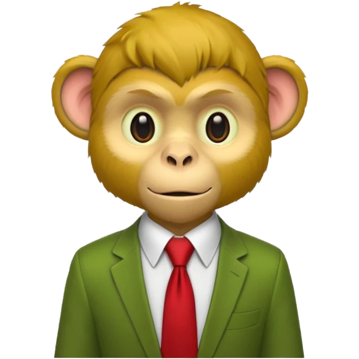 yellow monkey with green shirt,red tie emoji