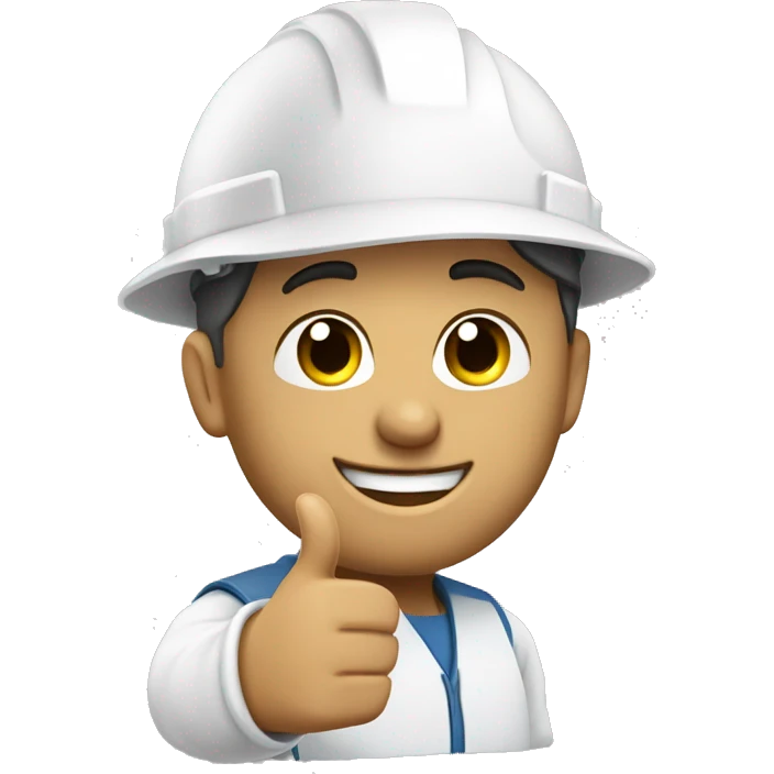 light skin engineer wearing a white construction hat and giving a thumbs up with his hand emoji