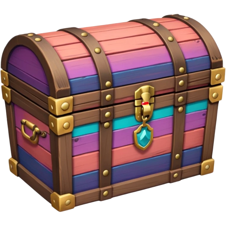 wooden brown treasure chest filled with  coins 
Change coins color in in gradient of turquoise, blue, pink, purple, and coral emoji