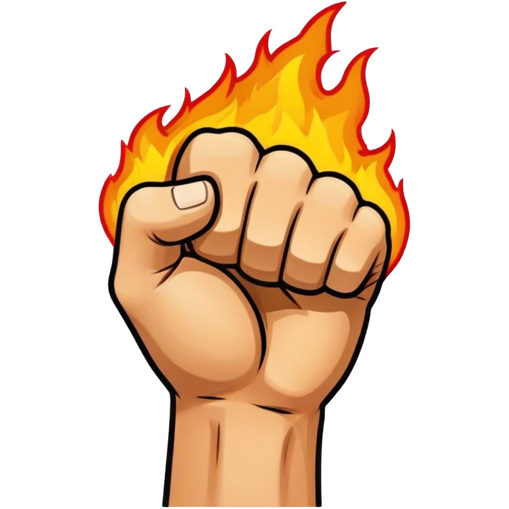 Simple cartoon fist punching with fire effect, bold outline. emoji