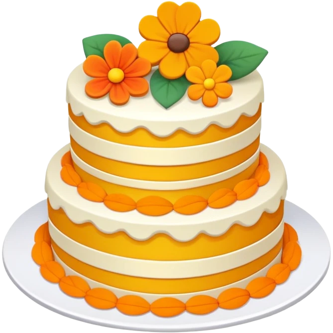 Double Ninth Festival Chongyang cake with layers and flower decorations, simplified emoji style with bold outlines and bright colors, cartoon style traditional autumn pastry emoji