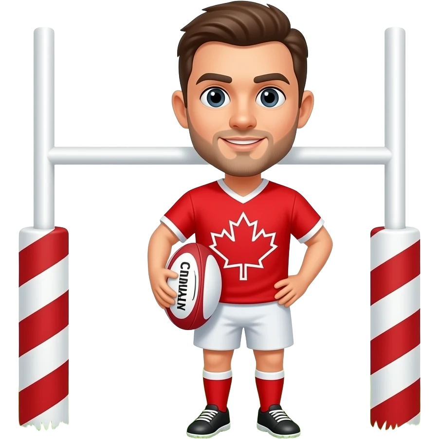 rugbyman avec poteau de rugby,  ballon de rugby maillot rouge du canada emoji