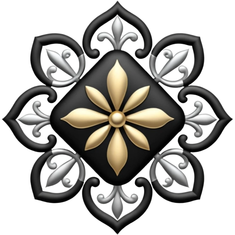 Black and silver filigree design, 3D, extremely detailed design emoji