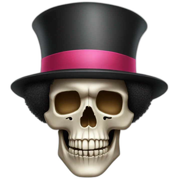 Skull with an afro and a hat emoji