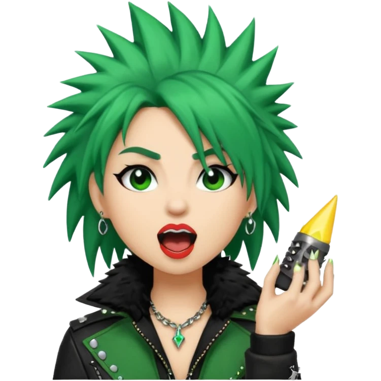 Roxanne Wolf emoji, howling, spiky green hair, rockstar vibe emoji