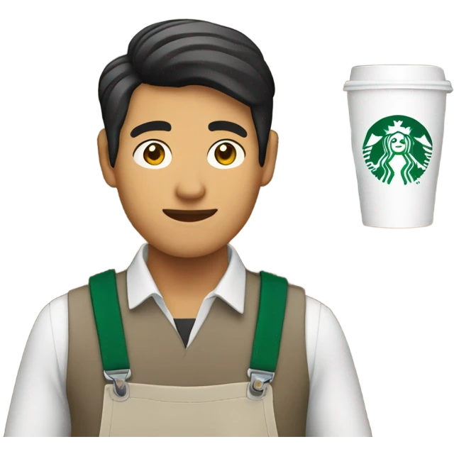 starbucks asian man barista with cup in hand emoji