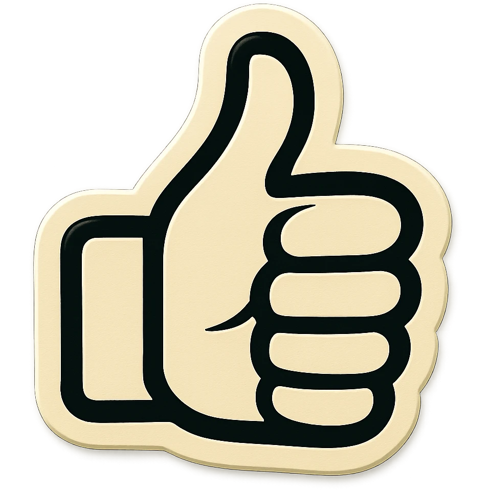 thumbs up with bold outlines, no color, retro sticker style emoji