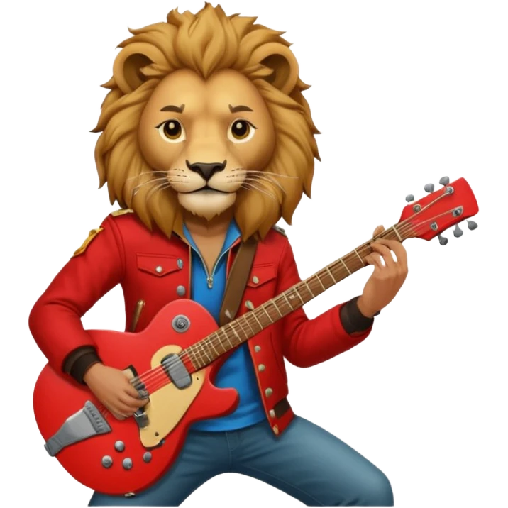 guitar rock player, lion head, red jacket emoji