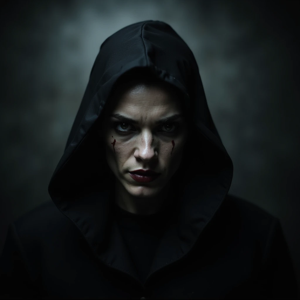 villain, dark realistic style, threatening look, dark background emoji