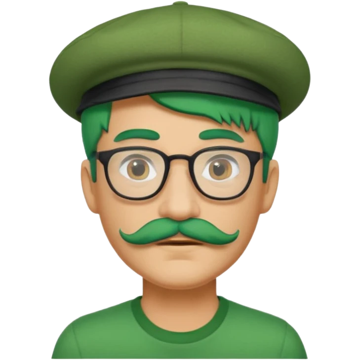 venice gondolier with green hair, iconic hat, normak glassess and mustache emoji
