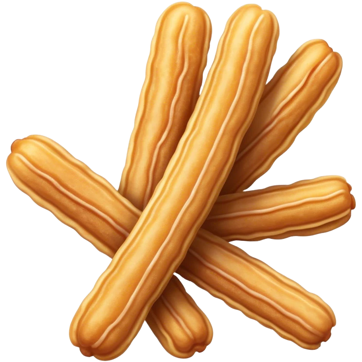 Cinematic Realistic Churros Dessert Emoji, showcasing crispy, golden-brown fried dough sticks dusted with sugar rendered with lifelike detail and warm, inviting lighting. emoji