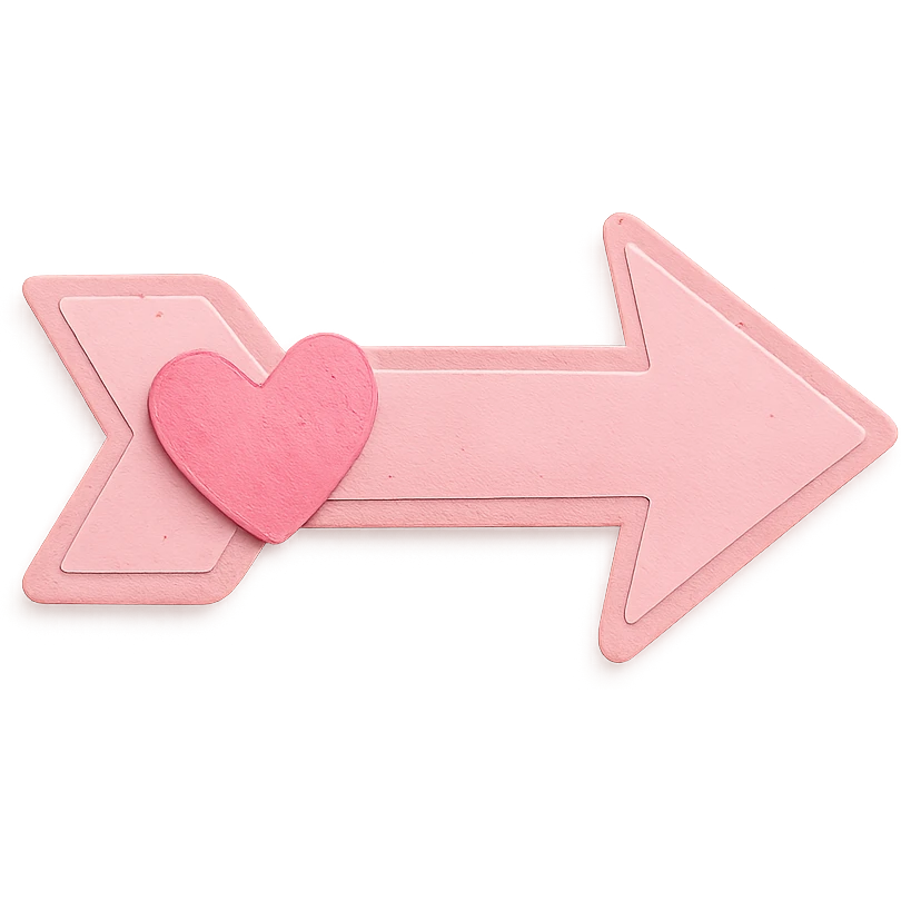 soft pastel kawaii arrow sticker in soft baby pink, paper craft style, with a heart accent emoji