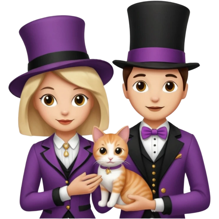 magician couple and their pet cat emoji