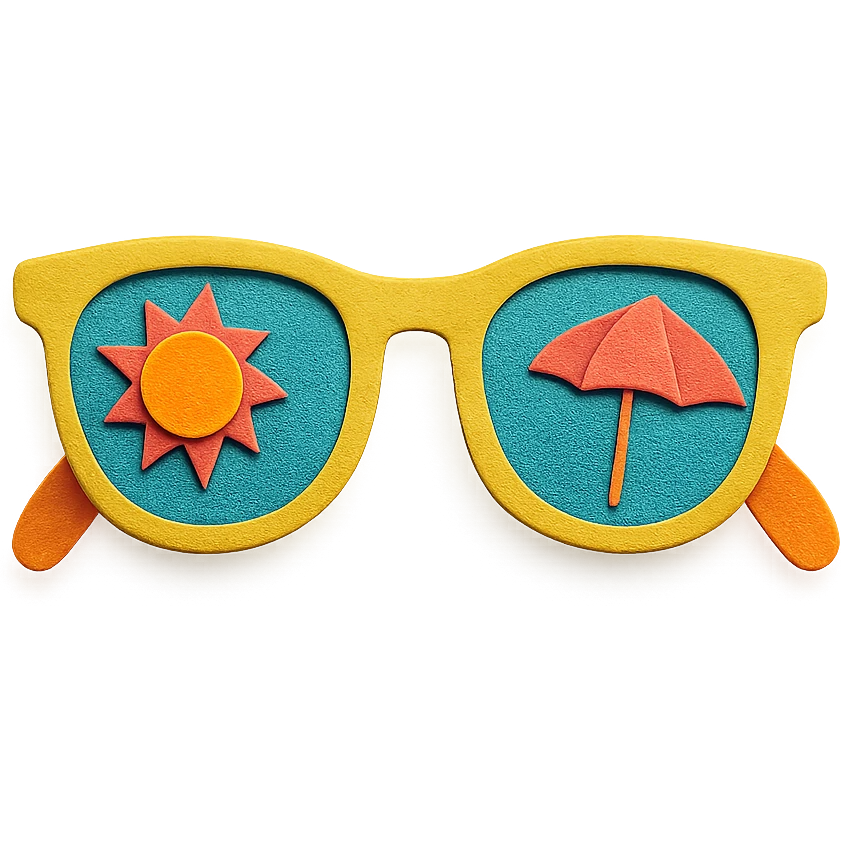 sunglasses with a fun summer vibe and bright colors in paper-craft style emoji