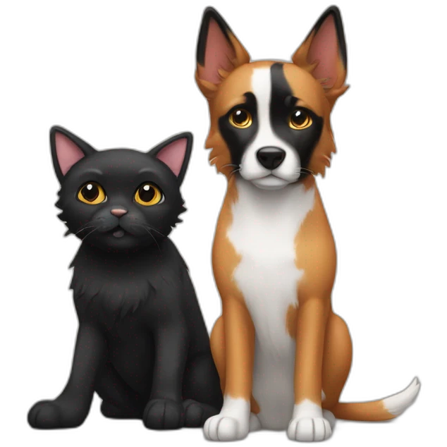 black dog next to a calico cat emoji