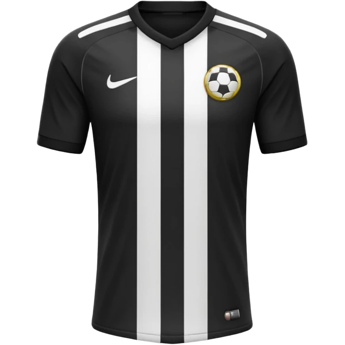 Soccer jersey emoji, cartoon emoji style, front view, black football shirt with a bold vertical white stripe in the center, clean and minimal design, no logo, no sponsor, short sleeves, black round collar, emoji