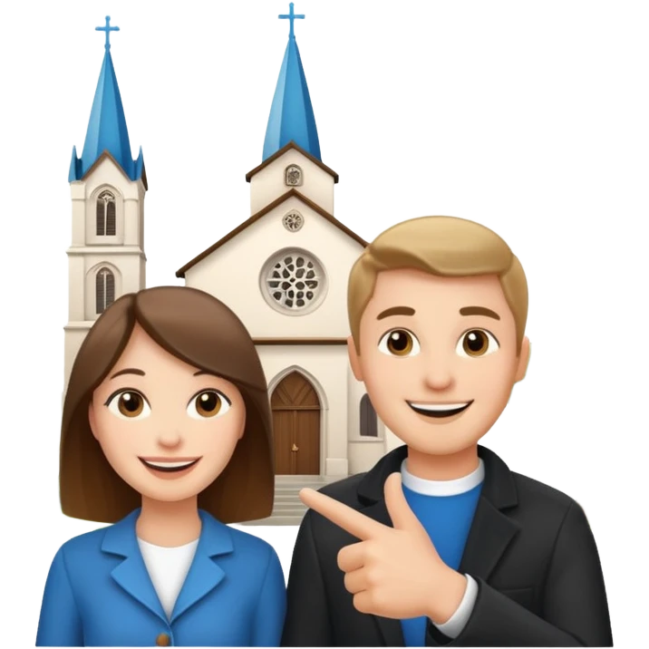 couple pointing to a church in the background emoji
