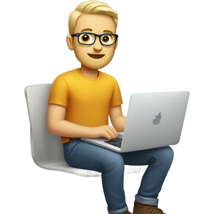 white-skinned male product designer sitting with macbook emoji